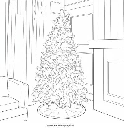 A coloring page of christmas tree