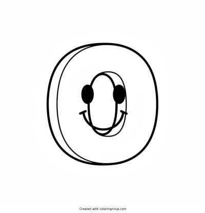 A coloring page of Chunky 3D-style letter O with a smiley face inside it