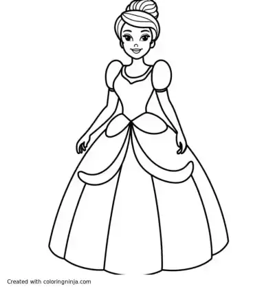 A coloring page of Cinderella