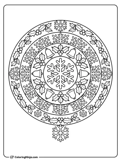 Festive Christmas Mandala Pattern Coloring Page