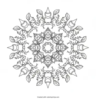 Nature and Turtle Circle Pattern Coloring Page