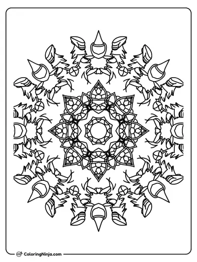 Nature and Turtle Circle Pattern Coloring Page