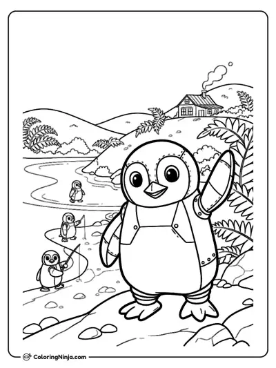Robot Penguins On The Coast Coloring Page