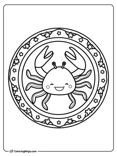 Magical Cancer Zodiac Mandala Coloring Page