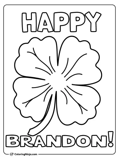 Four Leaf Clover Birthday Wish Coloring Page