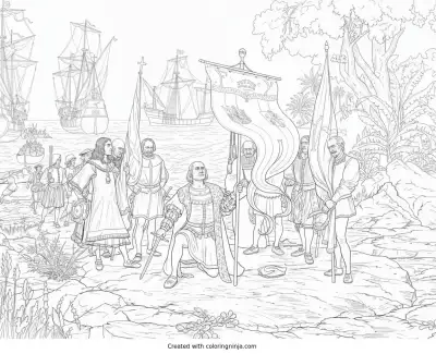 Columbus Landing in the New World Coloring Page