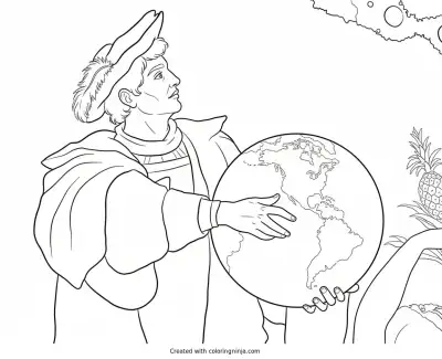 Columbus Holding a Globe Coloring Page