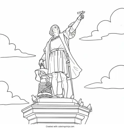 Columbus Statue Pointing Ahead Coloring Page