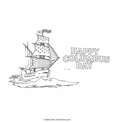 Happy Columbus Day Sailing Ship Coloring Page