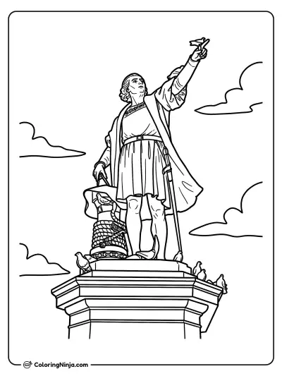 Estatua de Cristóbal Colón apuntando al frente