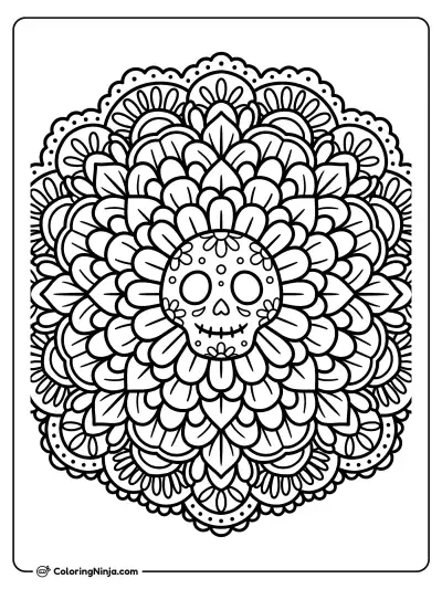Mándala Radiante de Calavera y Flores