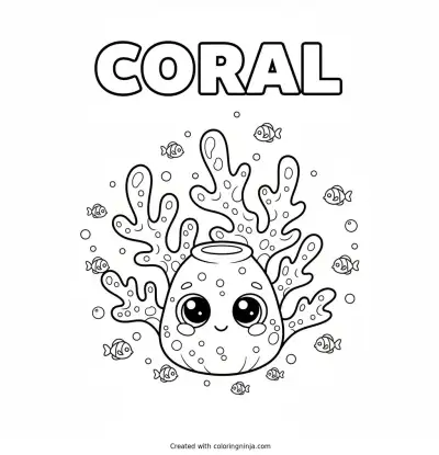 A Coral and Tiny Fishes Coloring Page