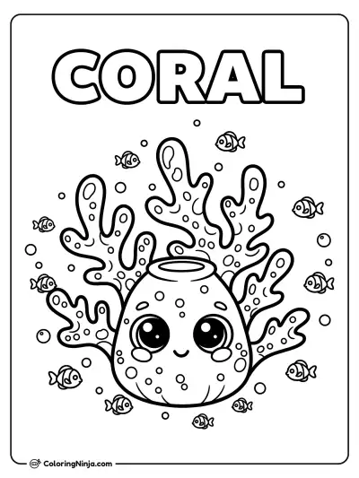 A Coral and Tiny Fishes Coloring Page