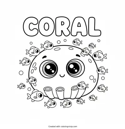 A Friendly Coral and Little Fishes Coloring Page