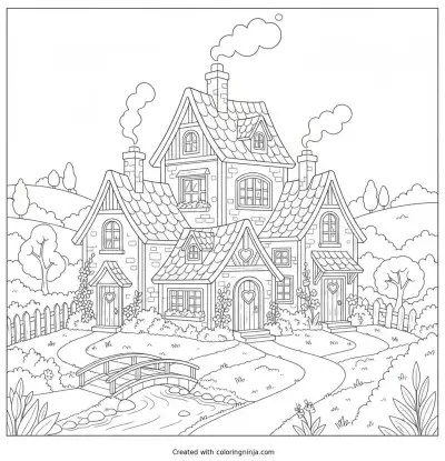 Cozy Cottages Coloring Page