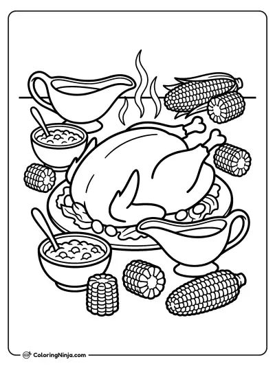 Holiday Dinner Spread and Sides Coloring Page
