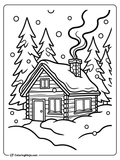 Cozy Snowy Mountain Cabin Coloring Page
