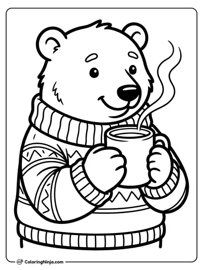 Little Polar Bear Cocoa Time Coloring Page