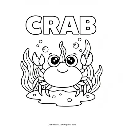 A Crab with Seaweed Coloring Page