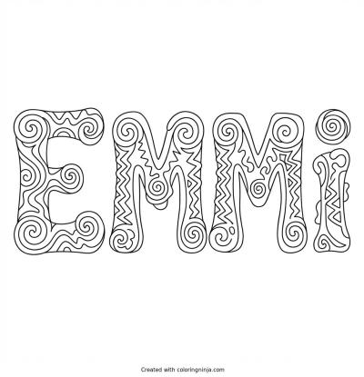 A coloring page of Crazy colouring with the name EMMI
