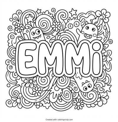 A coloring page of Crazy colouring with the name EMMI