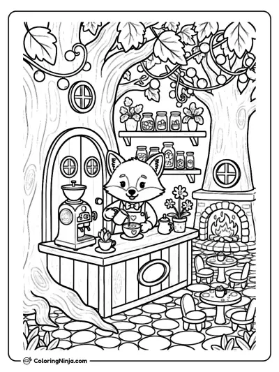 A Cozy Forest Cottage Bakery Coloring Page