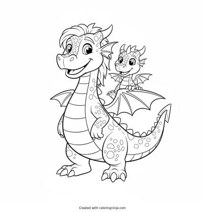 A coloring page of create a colouring page with the drgon's yarlotte and yarli from adventure world, perth