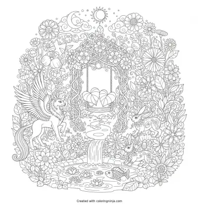 Intricate Nature and Animal Design Coloring Page