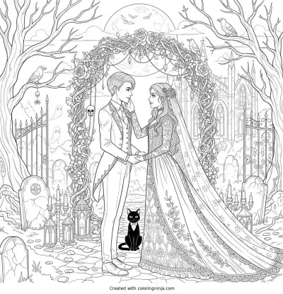 Gothic Cemetery Wedding Ceremony Coloring Page