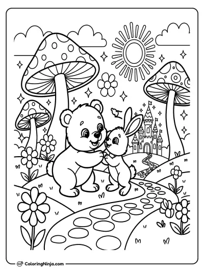 Baby Bear and Friendly Rabbit Coloring Page