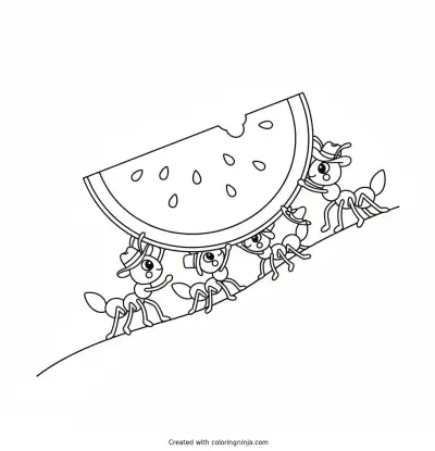 Tiny Ants Big Watermelon Coloring Page