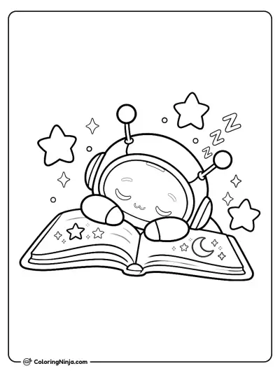 Cute Astronaut Sleeping On An Open Magic Book Coloring Page