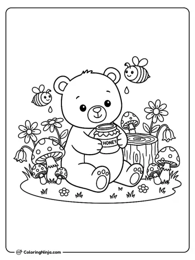 Baby Bear with Honey Jar Coloring Page