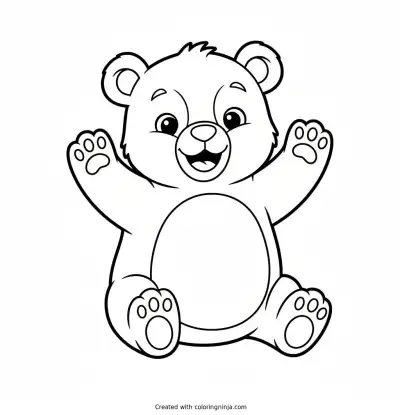 A Cute Waving Baby Bear Coloring Page