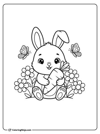 Cute Baby Bunny In A Garden Coloring Page