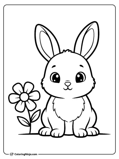 Cute Baby Bunny Beside Flower Coloring Page