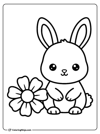 Cute Baby Bunny Beside Flower Coloring Page