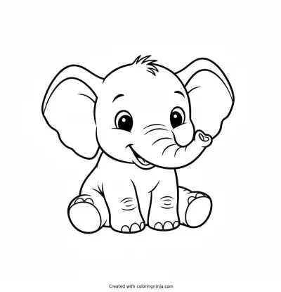 Cute Happy Baby Elephant Coloring Page