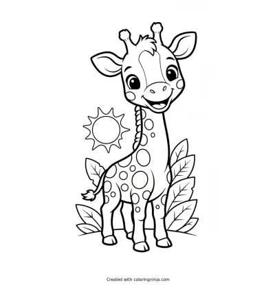Cute Baby Giraffe Standing Happily Coloring Page