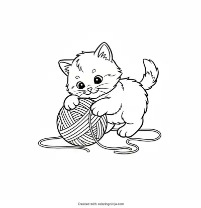 A Cute Baby Kitten Playing Coloring Page
