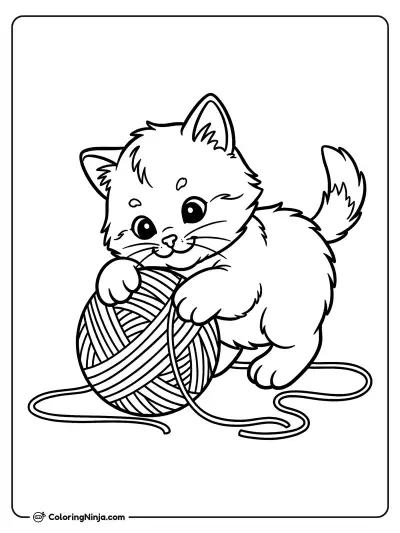 A Cute Baby Kitten Playing Coloring Page