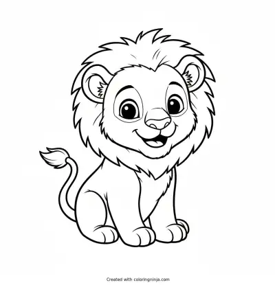 Cute Happy Baby Lion Coloring Page