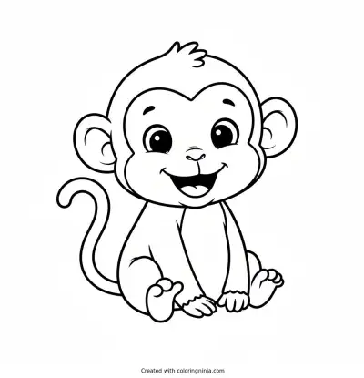 Cute Smiling Baby Monkey Coloring Page