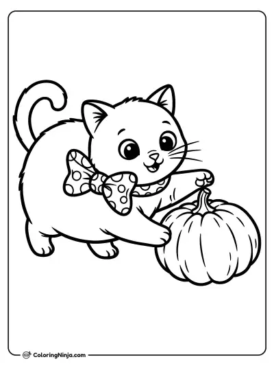 Playful Cat and Pumpkin Coloring Page