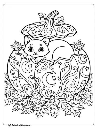 Black Cat in a Jack-o'-Lantern Coloring Page