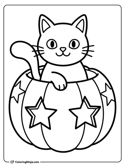 Curious Cat in a Pumpkin Coloring Page