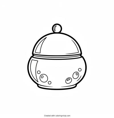 A coloring page of Cute bubble-shaped skincare jar with a lid
