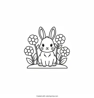 Cute Bunny In A Flower Garden Coloring Page