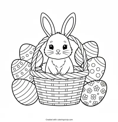 Little Bunny in a Basket Coloring Page