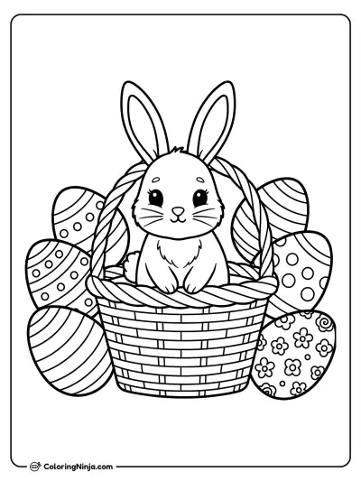 Little Bunny in a Basket Coloring Page